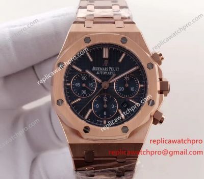 Swiss Clone Audemars Piguet Rose Gold Royal Oak Black Chronograph Dial Watch